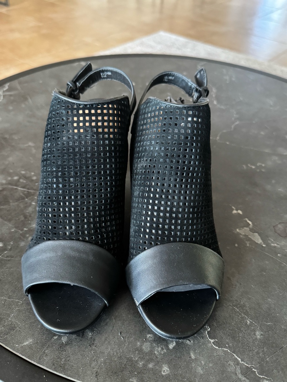 Tahari Black Perforated Open-Toe Slingback Booties